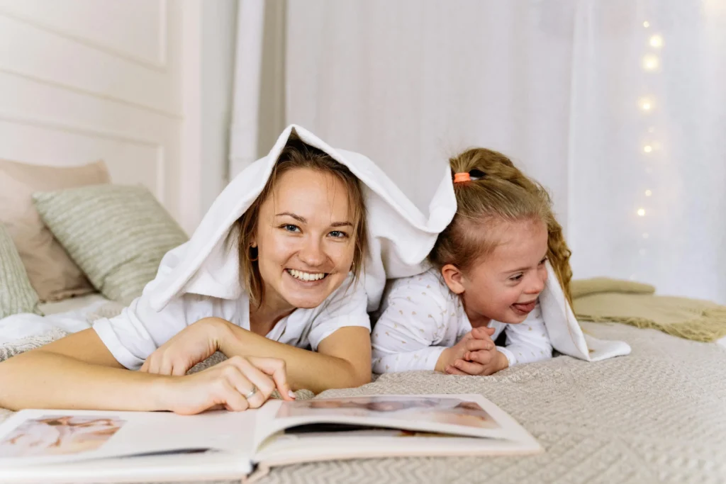Mother and Daughter practicing talking